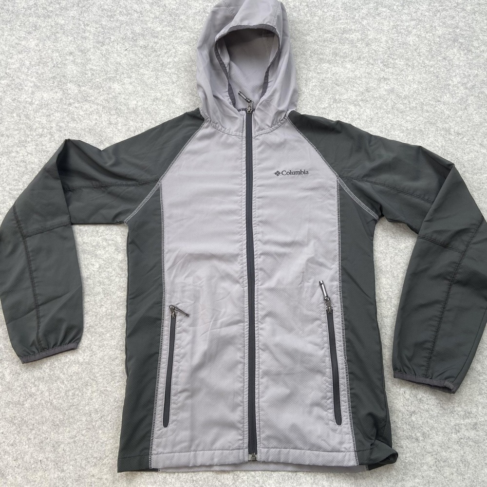 Columbia Jacket Youth L 14-16 Gray Colorblock Hooded Windbreaker Full Zip